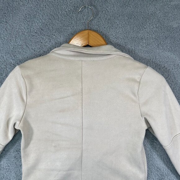 Mine Light Jacket Beige Faux Suede Open Front Zipper Hem Button Detail Jacket - Picture 4 of 10